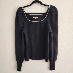 Nanette Lapore Women's Size Large Square Pearl Neck Puff Long Sleeve Sweater New